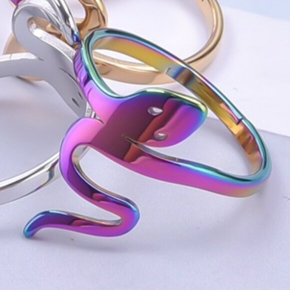 3/$35 Snake 18K Gold Plated Colourful Stainless Steel Polished Ring Jewelry - Picture 5 of 5